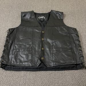 Diamond Plate Genuine Leather Biker Vest Size Large L Black Eagle Flag